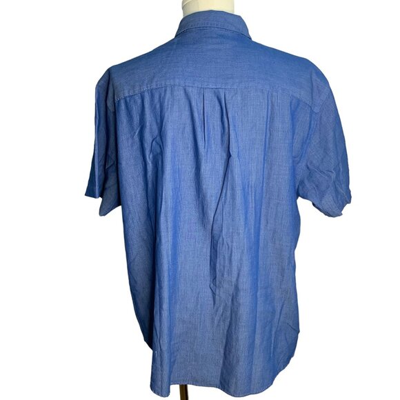 Van Heusen Classic Fit Button Down Shirt XXL Blue Short Sleeve Pocket Cotton - Picture 4 of 6